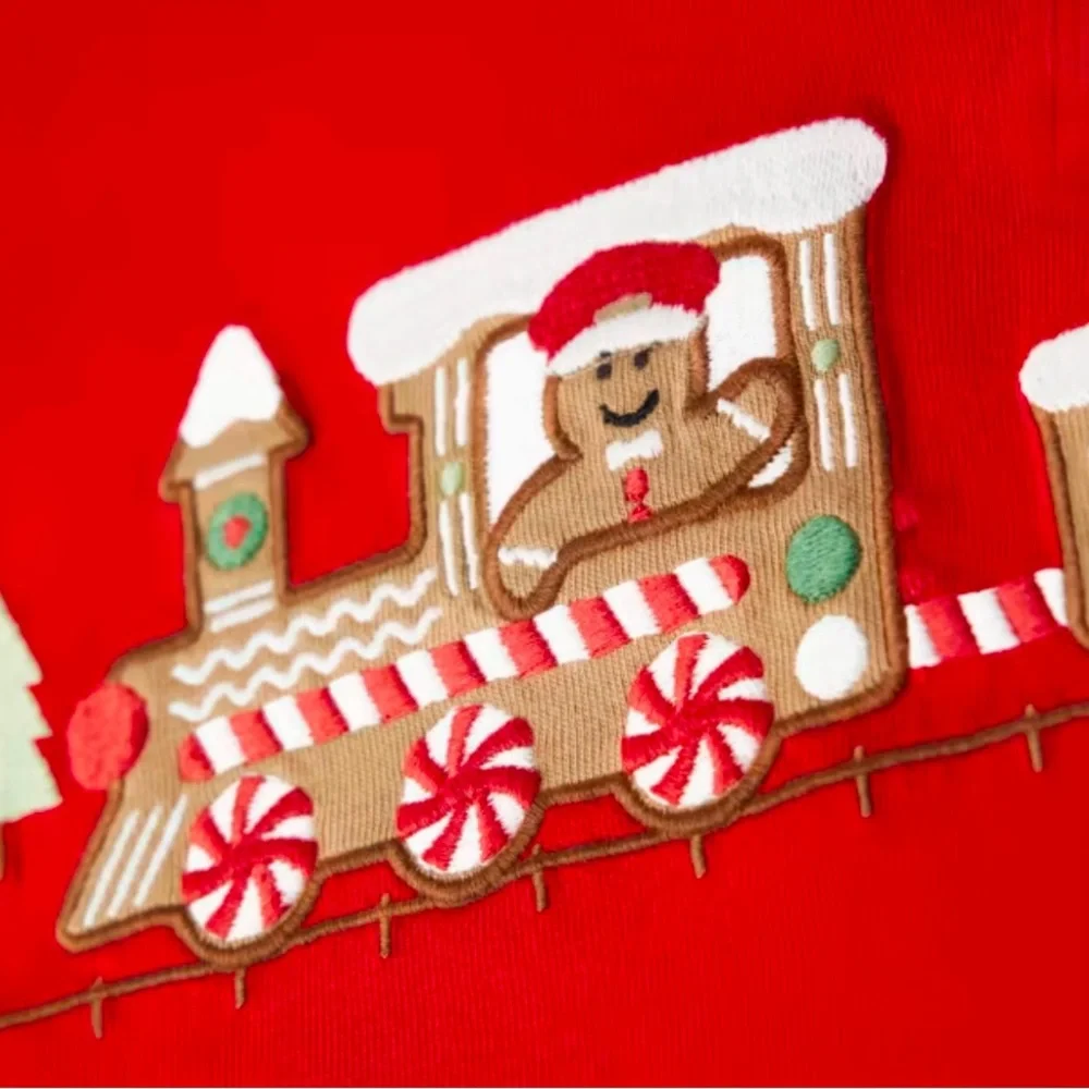 EUC Gymboree Holiday Embroidered Train Layered Top - Gingerbread House - Red 2T